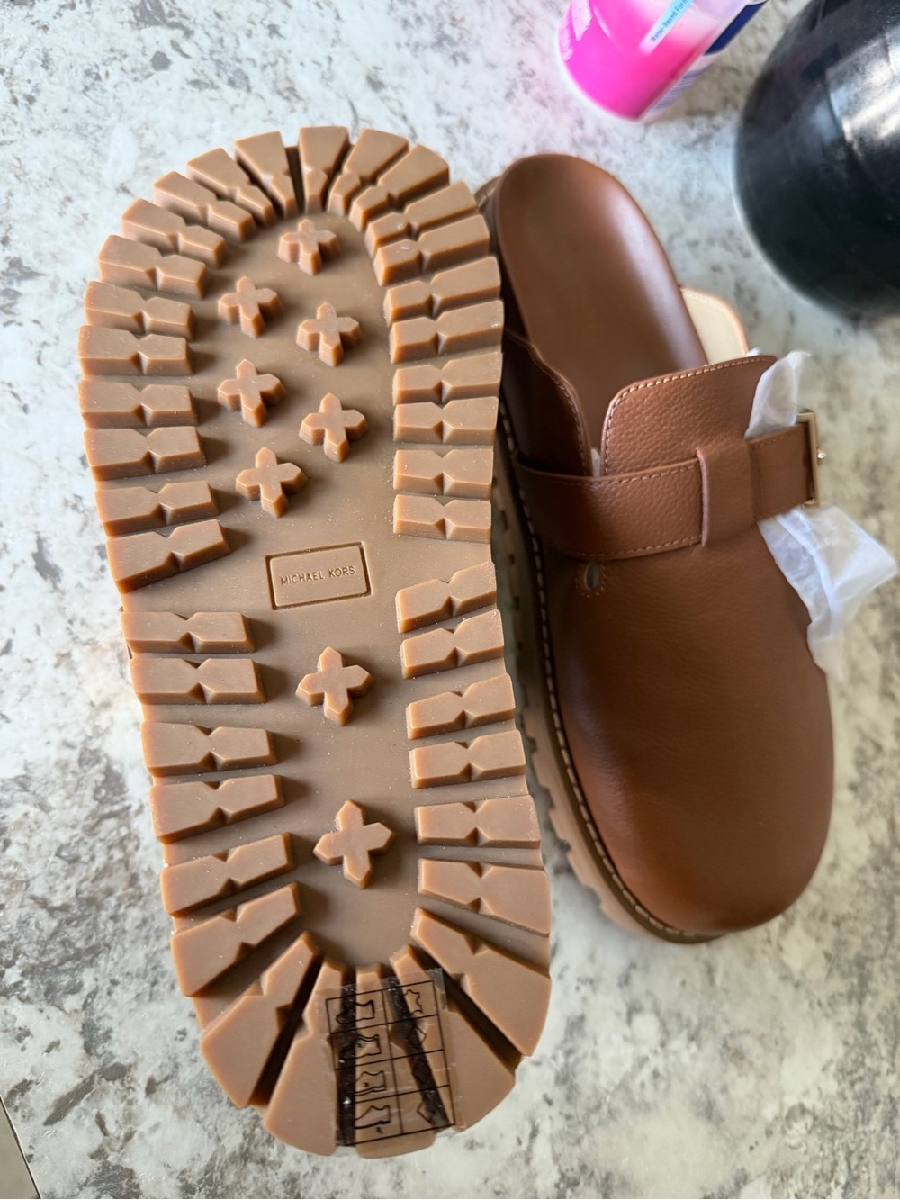 Michael Kors Brown Leather Buckle Clog Mules - Picture 4 of 4
